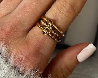 14K Gold Filled Interlocking Statement Ring with Diamond Accent