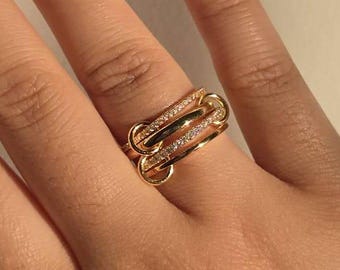 Anello intrecciato in argento sterling bicolore: dichiarazione in oro e argento con zirconi cubici