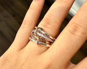 Anello con diamanti intrecciati in oro e argento sterling 14KGF