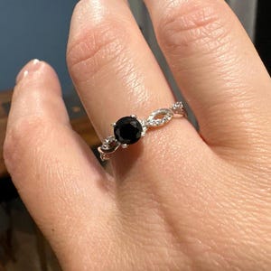 Black Onyx Ring: Twist Sterling Silver Wedding Ring with Cubic Zirconia