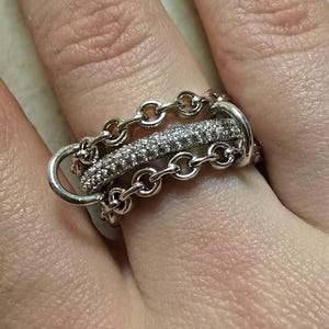 925 Sterling Silver Chain Link Ring, Moissanite Eternity Statement Ring, Multi Band Rings
