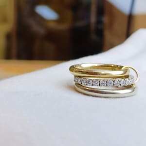 14KGF Gold Multi Link Connected Ring, Chunky Gold Ring, Gold Ring Set, Eternity Statement Ring, Interlocking Ring, 1/20 14K Stamped