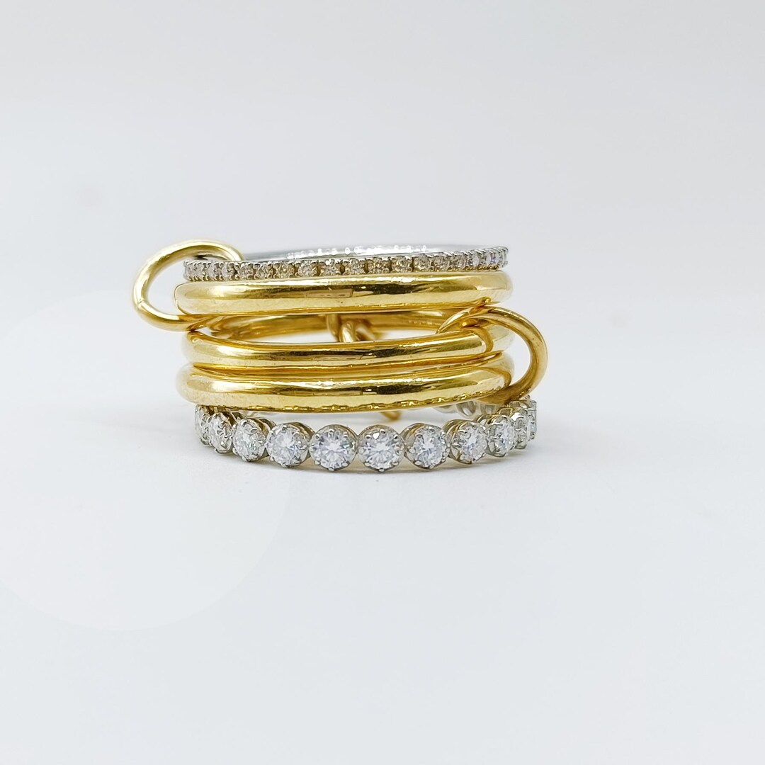 Two-tone Connected Ring: 14KGF Gold and Sterling Silver Stacking Ring ...