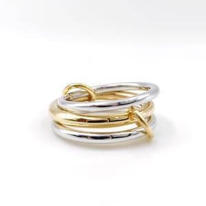14KGF Two Tone Link Connected Rings, Interlocking Ring, Gold and Silver Statement Ring, Maximalist Stacking Ring