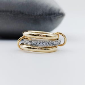 14KGF Gold Multi Link Connected Ring, Chunky Gold Ring, Gold Ring Set, Eternity Statement Ring, Interlocking Ring, 1/20 14K Stamped