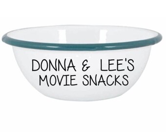 Personalised Snack Bowl Popcorn Snack Bowl Bowl Enamel Valentines Day Snack Bowl Gift sweets crisp food family couple husband wife kids
