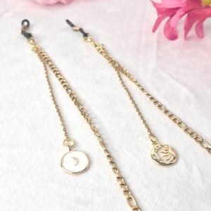 14k Gold Plated Glasses Chain with Moon & Sun Charms, Gold Eyeglass Chain, Sunglasses Holder Necklace, Celestial Glasses Chain, Gift for Her