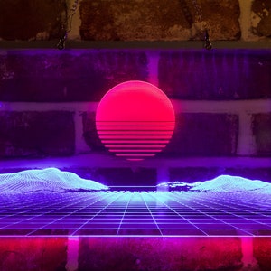 Sunset Vaporwave | Dual Color Sign | Hologram Light | Grid Outrun