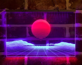 Sunset Vaporwave | Dual Color Sign | Hologram Light | Grid Outrun