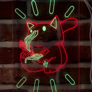Ramen Cat Neon | Ramen Neon Sign | Dual RGB Color Sign | Hologram Light | Ramen Decor