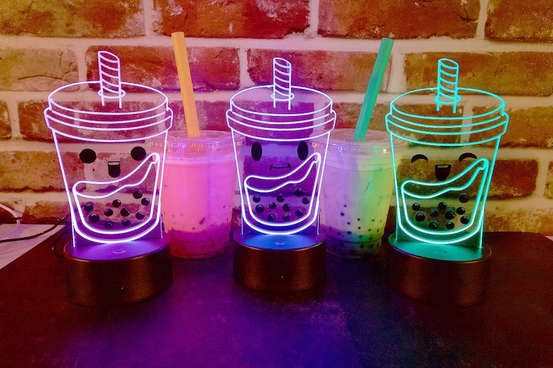 Boba Lamp Boba Neon Light RGB Color Sign Hologram Light Kawaii Decor image 1