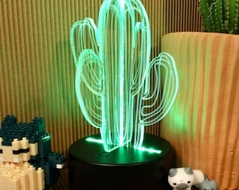 Cactus Lamp | Cactus Neon Light | 3D Cactus Light | Game Room Decor | Gift for Gamer | RGB Color Sign | Hologram Light | Kawaii Decor