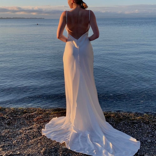 Simple Wedding Slip Dress With Cowl Neck in Ivory Open Back - Etsy