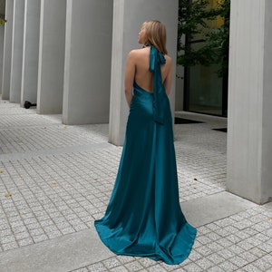 Bridesmaids dress with halter neck  Simple Renaissance wedding dress Prom dress with slit Backless dress for elopement wedding Bridal dress