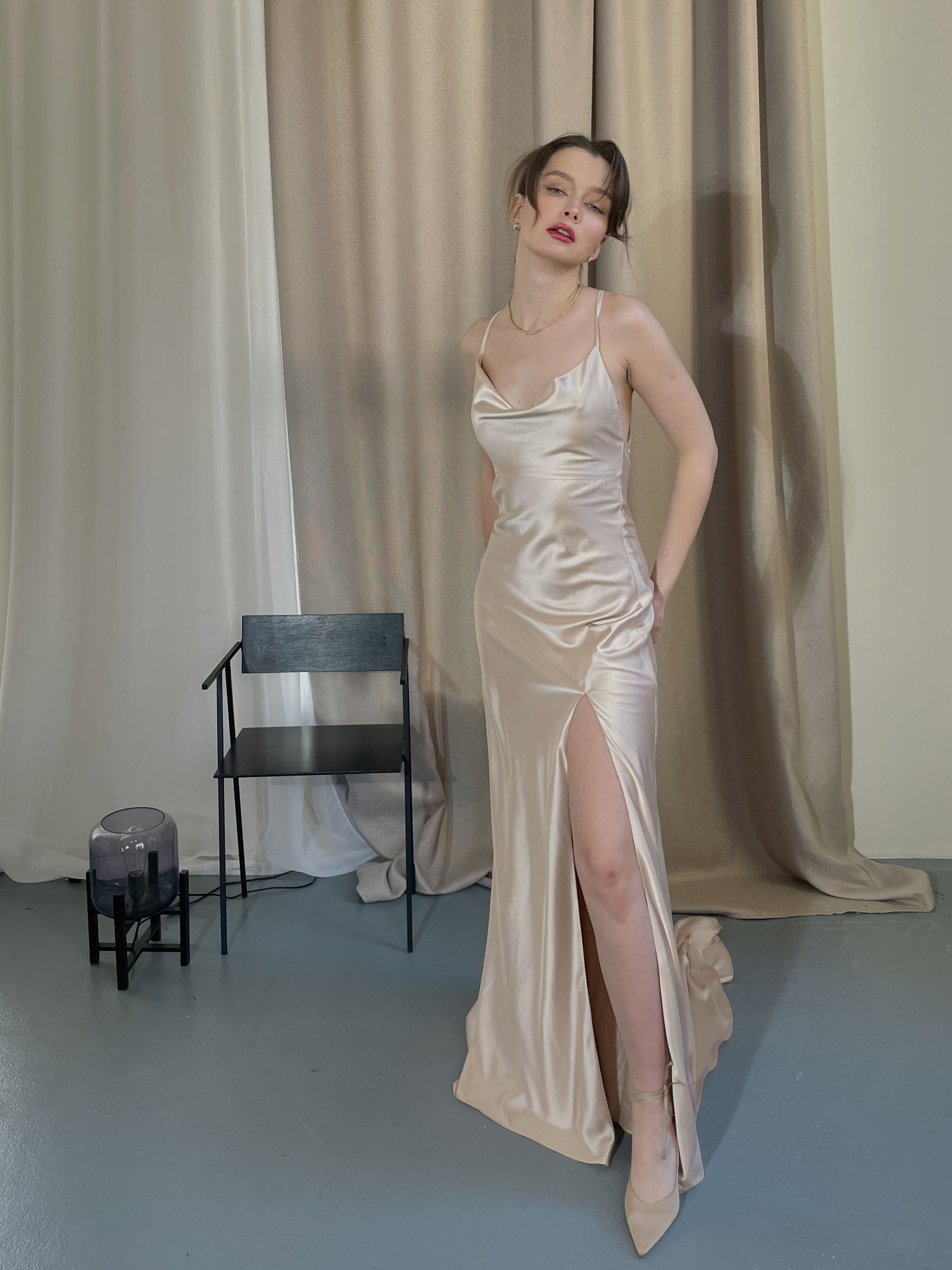 Champagne Bridesmaid Dress: Backless Evening Gown With Slit & Train - Etsy Champagne Bridesmaid Dress: Backless Evening Gown With Slit & Train - Etsy
