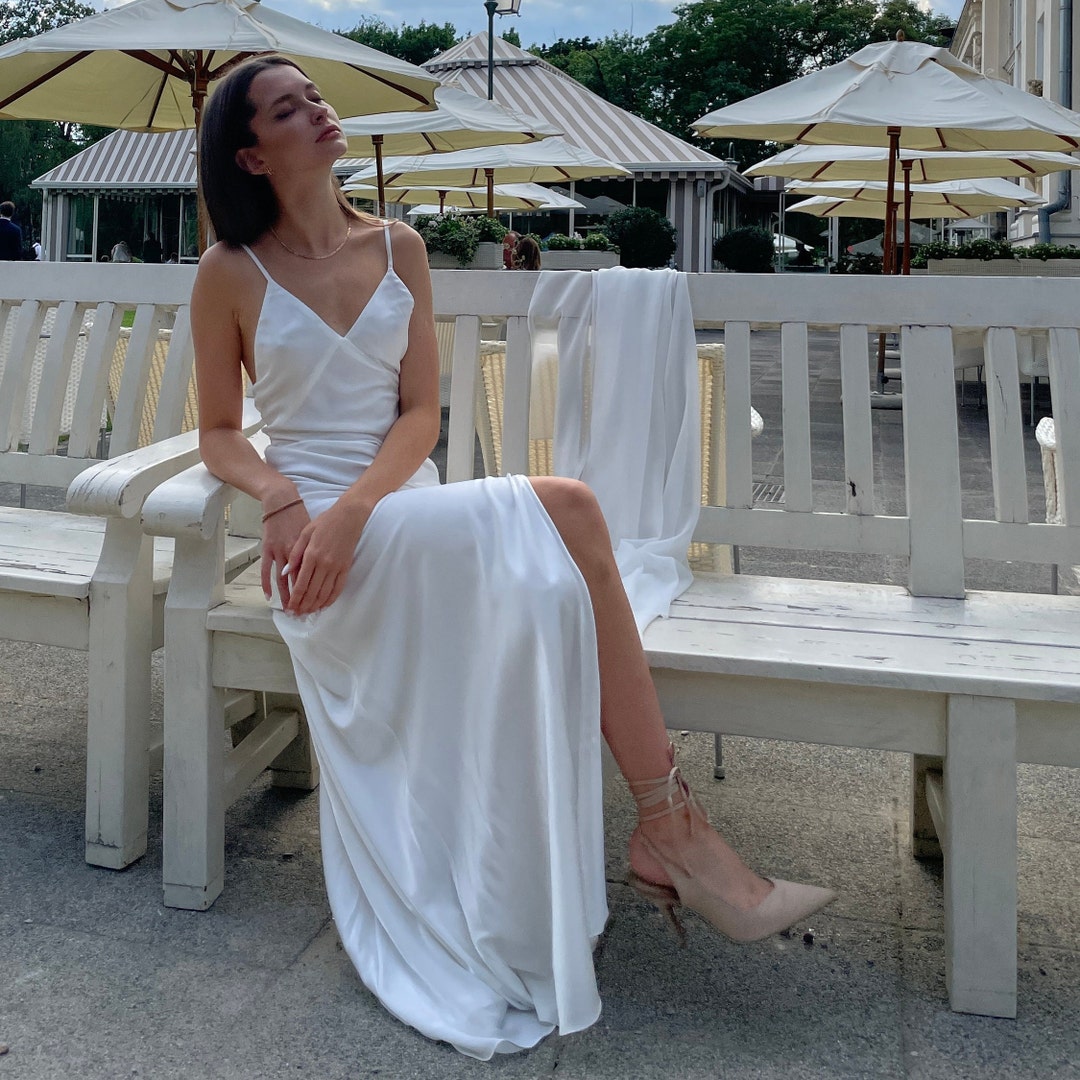 Simple Wedding Dress With Backless Satin Slip With V-neck Dress for ...