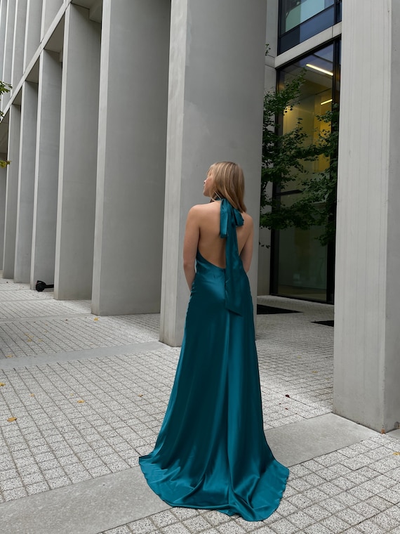 blue dress for baby girl Simple Halter Chiffon Split Floor Length Bridesmaid Dresses main image 0