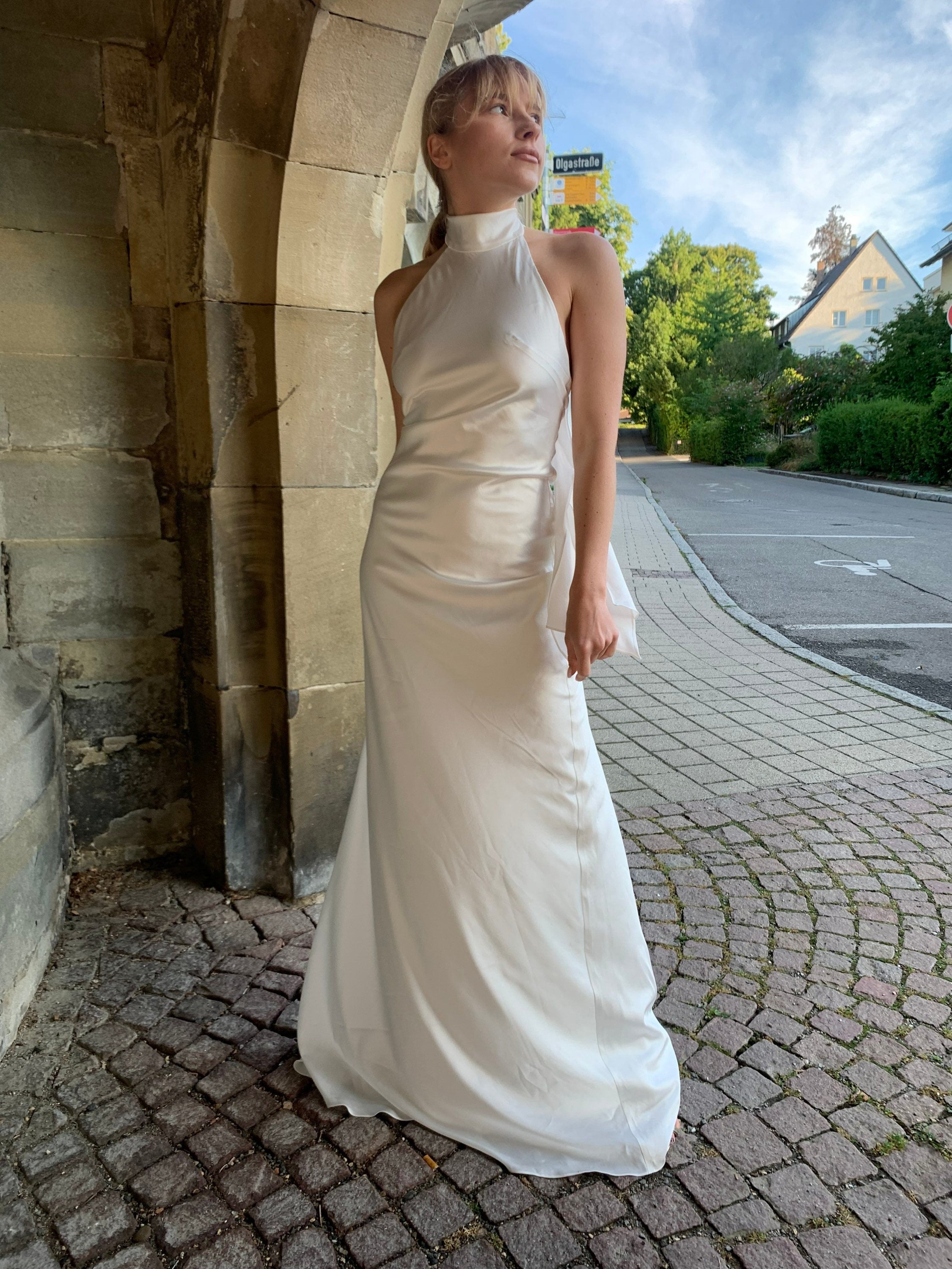 princess polly baby blue dress Simple Halter Neck Wedding Dress Backless Bridal Gown