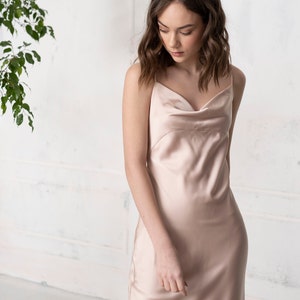 Bridesmaids champagne slip dress. Cocktail satin slip dress. Prom sexy slip dress. Cowl neck dress. Bridesmaids Dress. image 2