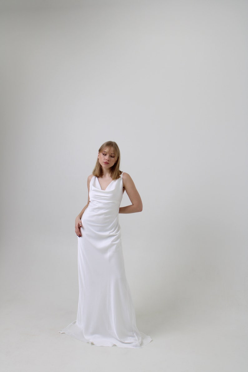 Simple wedding slip dress with cowl neck Maxi cocktail dress Minimalist ivory dress Beach wedding Wedding gown dress Bridemaides silk dress image 8