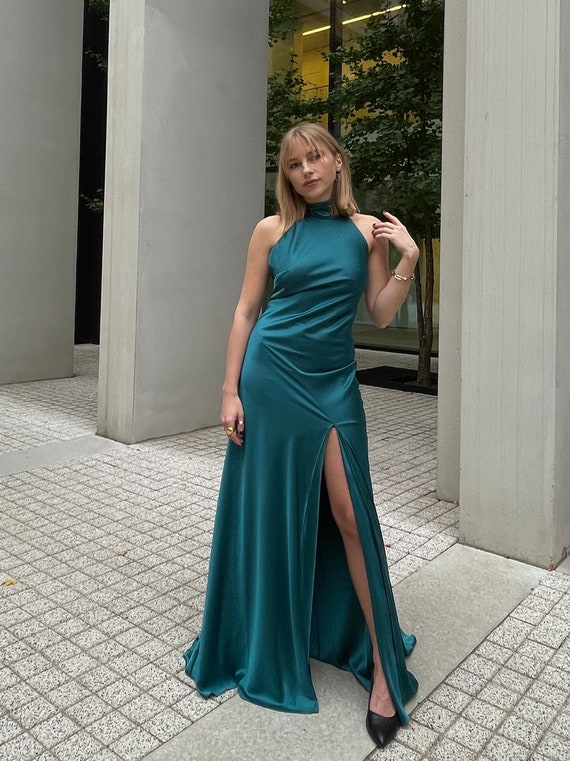 Simple Halter Long Bridesmaid Dresses, Slit Wedding Guest Dresses, Bridesmaid Dresses Simple Halter Long Bridesmaid Dresses, Slit Wedding Guest Dresses, Bridesmaid Dresses