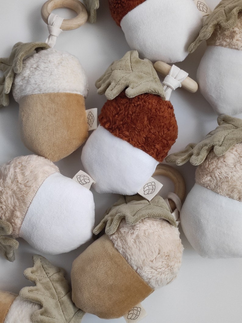 Acorn toy organic cotton rattleorganic cotton soft toy creative soft toy woodland baby shower gift acorn baby acorn plush image 6