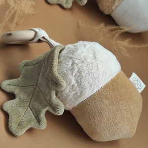 Acorn toy organic cotton rattleorganic cotton soft toy creative soft toy woodland baby shower gift forest plushie eco-friendly toy image 1