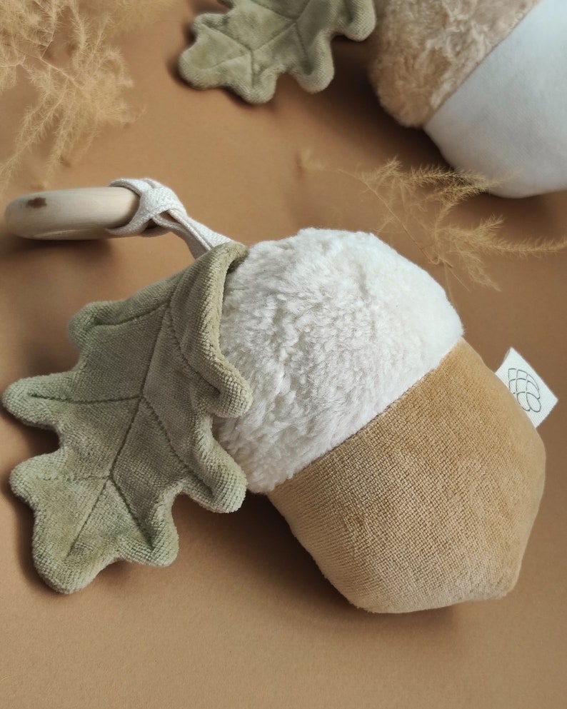 Acorn toy organic cotton rattleorganic cotton soft toy creative soft toy woodland baby shower gift forest plushie eco-friendly toy image 1