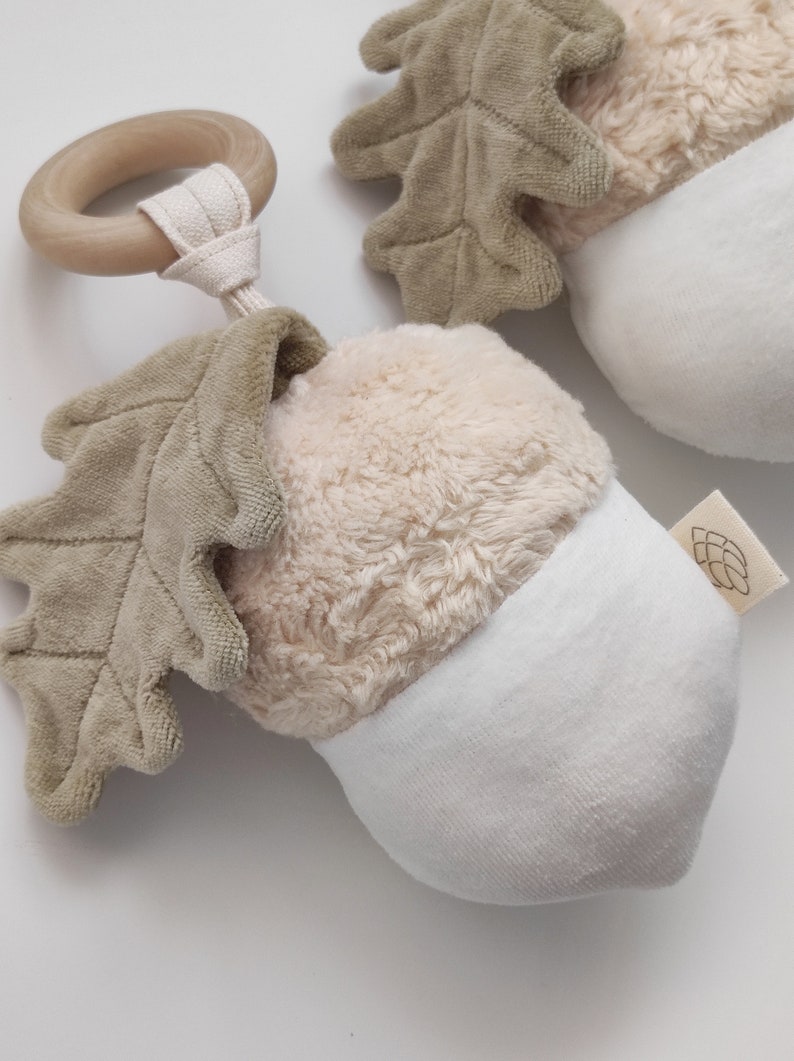 Acorn toy organic cotton rattleorganic cotton soft toy creative soft toy woodland baby shower gift acorn baby acorn plush image 2