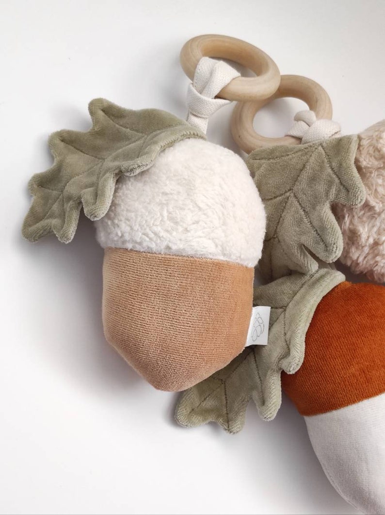 Acorn toy organic cotton rattleorganic cotton soft toy creative soft toy woodland baby shower gift forest plushie eco-friendly toy image 4