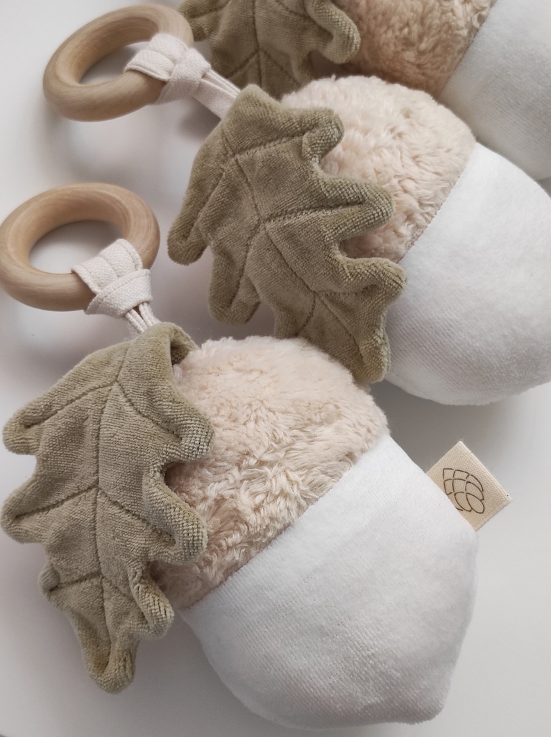 Acorn toy organic cotton rattleorganic cotton soft toy creative soft toy woodland baby shower gift acorn baby acorn plush image 3