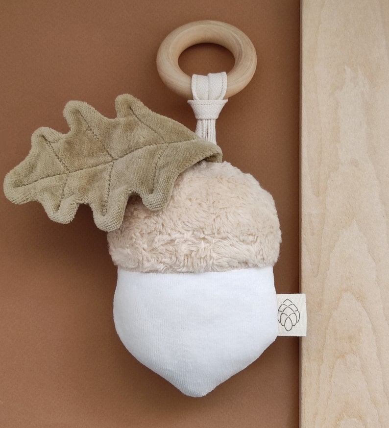 Acorn toy organic cotton rattleorganic cotton soft toy creative soft toy woodland baby shower gift acorn baby acorn plush image 1