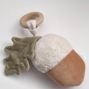 Acorn toy organic cotton rattleorganic cotton soft toy creative soft toy woodland baby shower gift forest plushie eco-friendly toy image 5