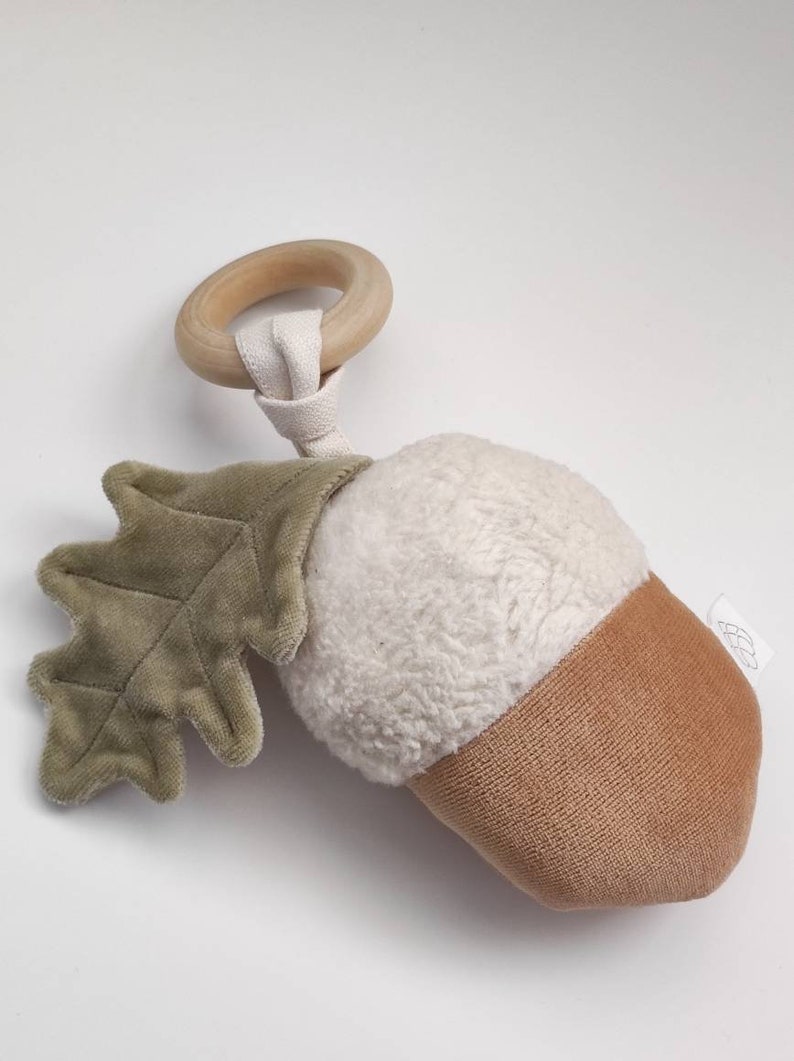 Acorn toy organic cotton rattleorganic cotton soft toy creative soft toy woodland baby shower gift forest plushie eco-friendly toy image 5