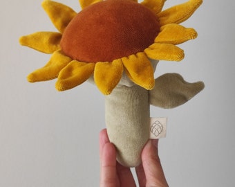 Tournesol|jouet tournesol|jouet en coton biologique| peluche créative | hochet floral bio | jouet tournesol pour bébé | jeu de simulation | jouet de fleur