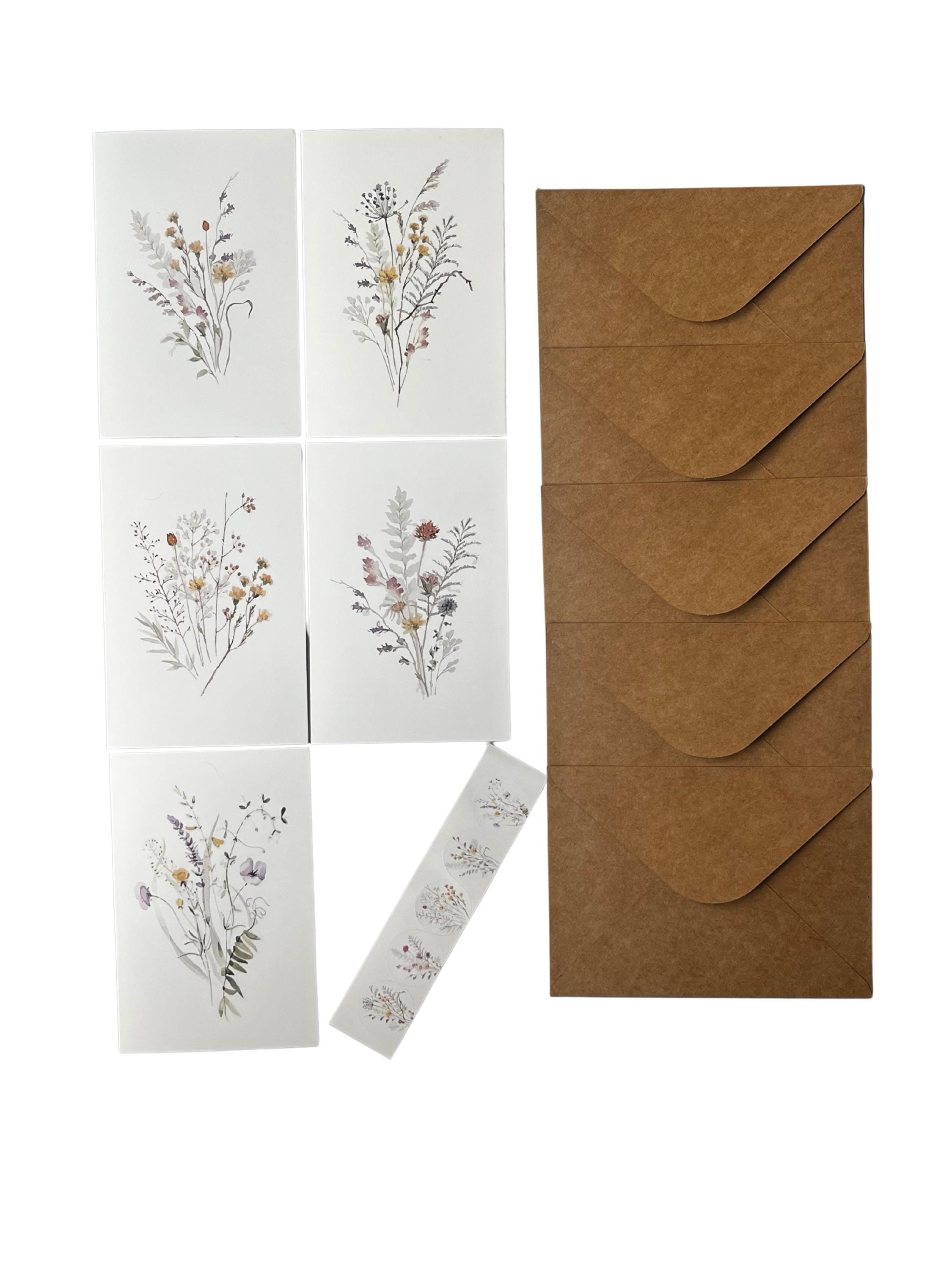 Dried Flower Card Set | Romantic Style | 5 Cards + Kraft Envelopes ...