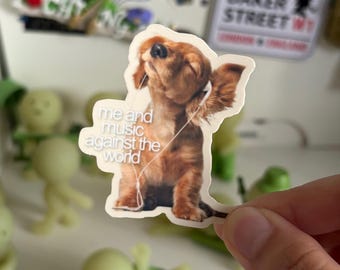 音楽を聴く子犬のステッカー | かわいい犬のミーム、ジャーナルデコ