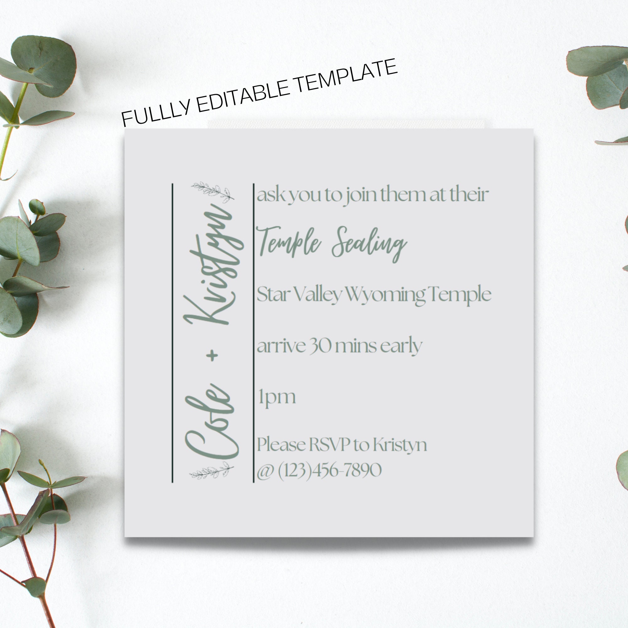 Temple Sealing Invitation Template: Square Card (digital Download) - Etsy