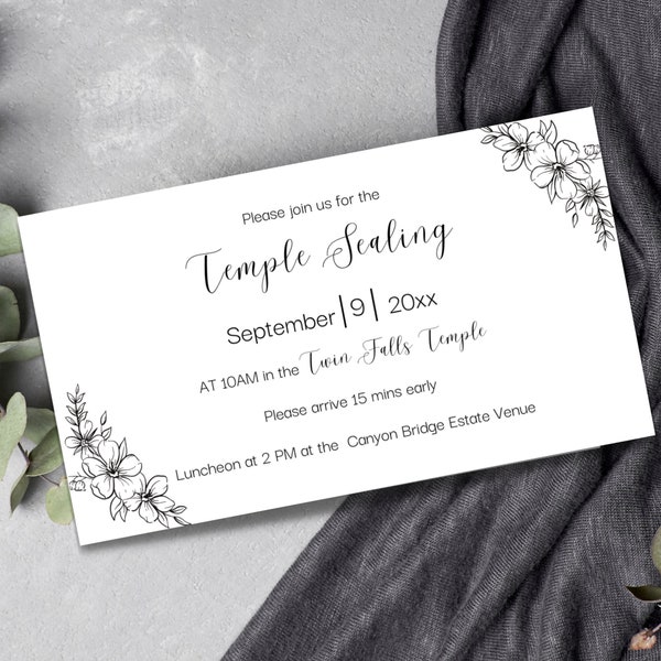 Temple Sealing Wedding Card Insert, Personalized Editable Template