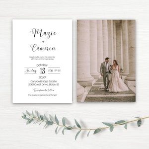 Photo LDS Temple Wedding Invitation, Printable Modern Wedding Template, 5x7&#39;&#39;,