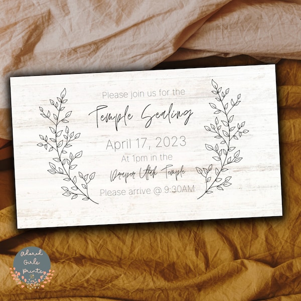 Rustic Temple Sealing Insert, Invite Template, LDS Temple Sealing Invite, Branch Wreath, LDS Temple Wedding Insert, 2x3.5''