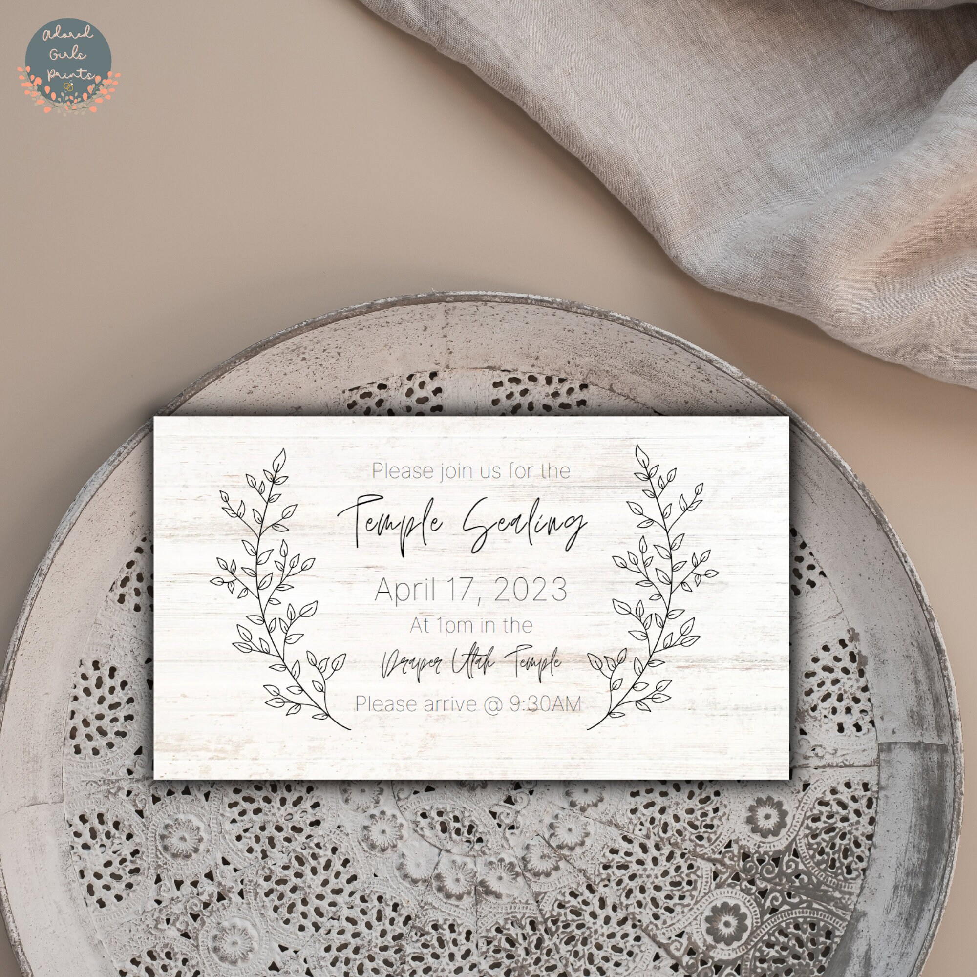 Rustic Temple Sealing Insert, Invite Template, LDS Temple Sealing
