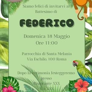 Invito Battesimo Digitale - Invito Personalizzato - Bambino - Tema Giungla
