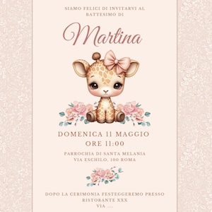 Invito Battesimo Digitale - Invito Personalizzato - Bambina - Tema Giraffa
