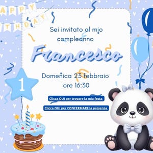 Invito 1 Compleanno Digitale Animato- Invito Personalizzato - Bambino - Tema Panda
