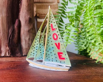 Charming | Vintage | Love Boat | Earring | Stand | Jewelry | Holder | Freestanding | Sail Boat | Sailing | Nautical | 1970’s