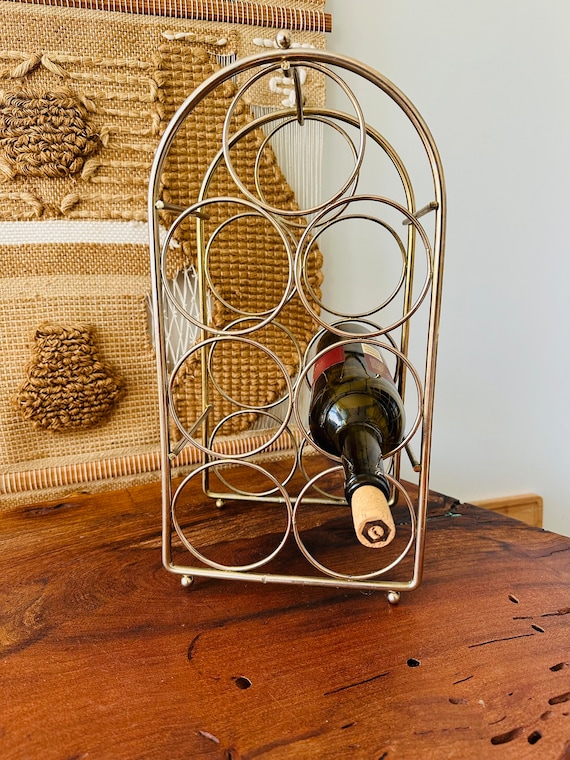 Vintage MCM Tabletop Wine Rack Gold Tone 7 bottle Etsy