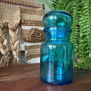 Vintage | 1970’s | Made in Belgium | Aqua Blue | Bubble Top | Apothecary | Glass | Canister | Jar