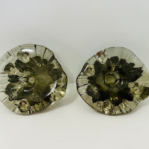 Pair | Vintage | MCM | Blenko | #810 | Melting Ice |Freeform | Biomorphic | Brutalist | Art Glass |Tapered Candle Holders