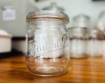 Antique | German | Frauenlob Rilenglas | Glass | Jar | Fruit | Canning | Wide Mouth | Kitchen | Apothecary |Canister | Preserving | Counter